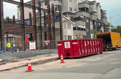 Dumpster with easy access door Speedy Dumpsters