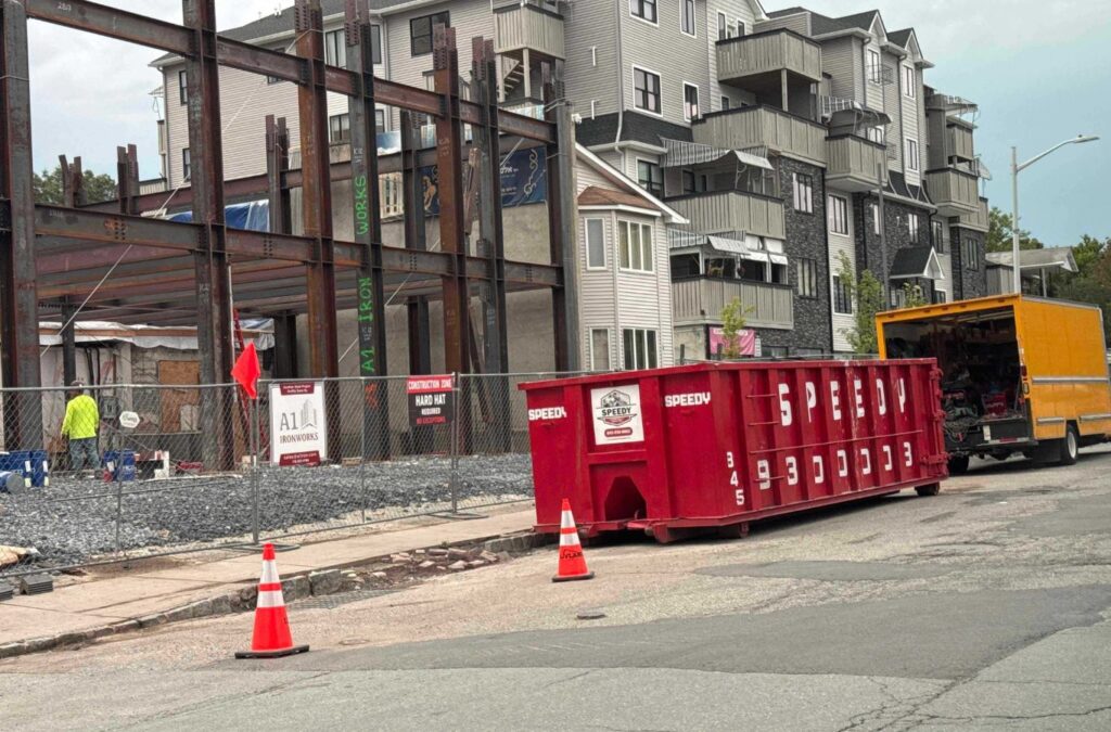 Dumpster with easy access door Speedy Dumpsters