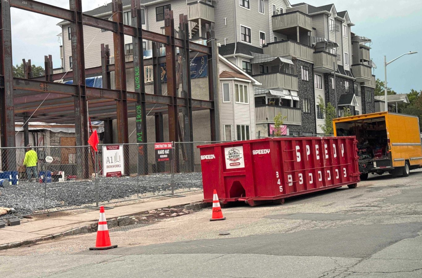 Dumpster with easy access door Speedy Dumpsters